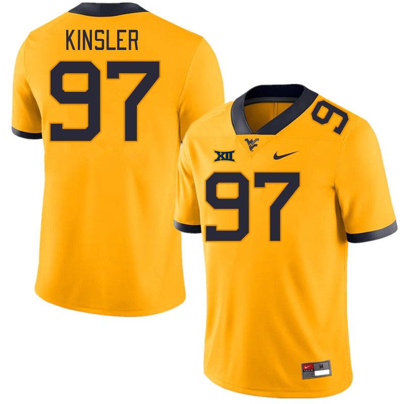 Men #97 Elijah Kinsler West Virginia Mountaineers College Football Jerseys Stitched Sale-Gold